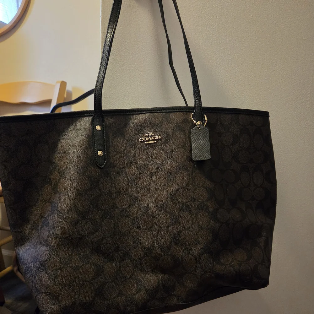 Coach Brown Monogram Tote with Leather Accents - Picture 4 of 5